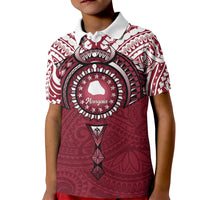 Personalised Cook Islands Mangaia Kid Polo Shirt Map With Kuki Airani Manta Ray Tattoo LT14 Kid Maroon - Polynesian Pride
