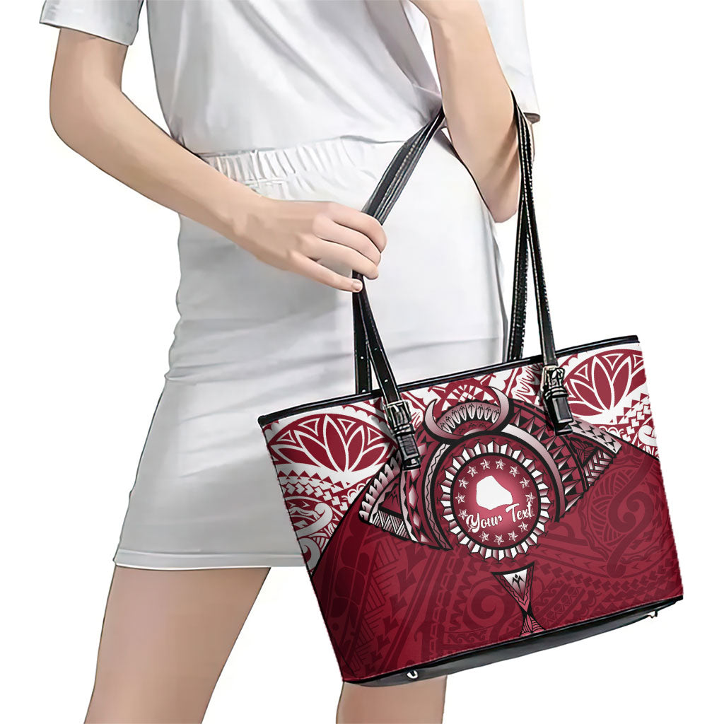 Personalised Cook Islands Mangaia Leather Tote Bag Map With Kuki Airani Manta Ray Tattoo LT14 - Polynesian Pride