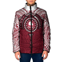 Personalised Cook Islands Mangaia Padded Jacket Map With Kuki Airani Manta Ray Tattoo LT14 Men Maroon - Polynesian Pride
