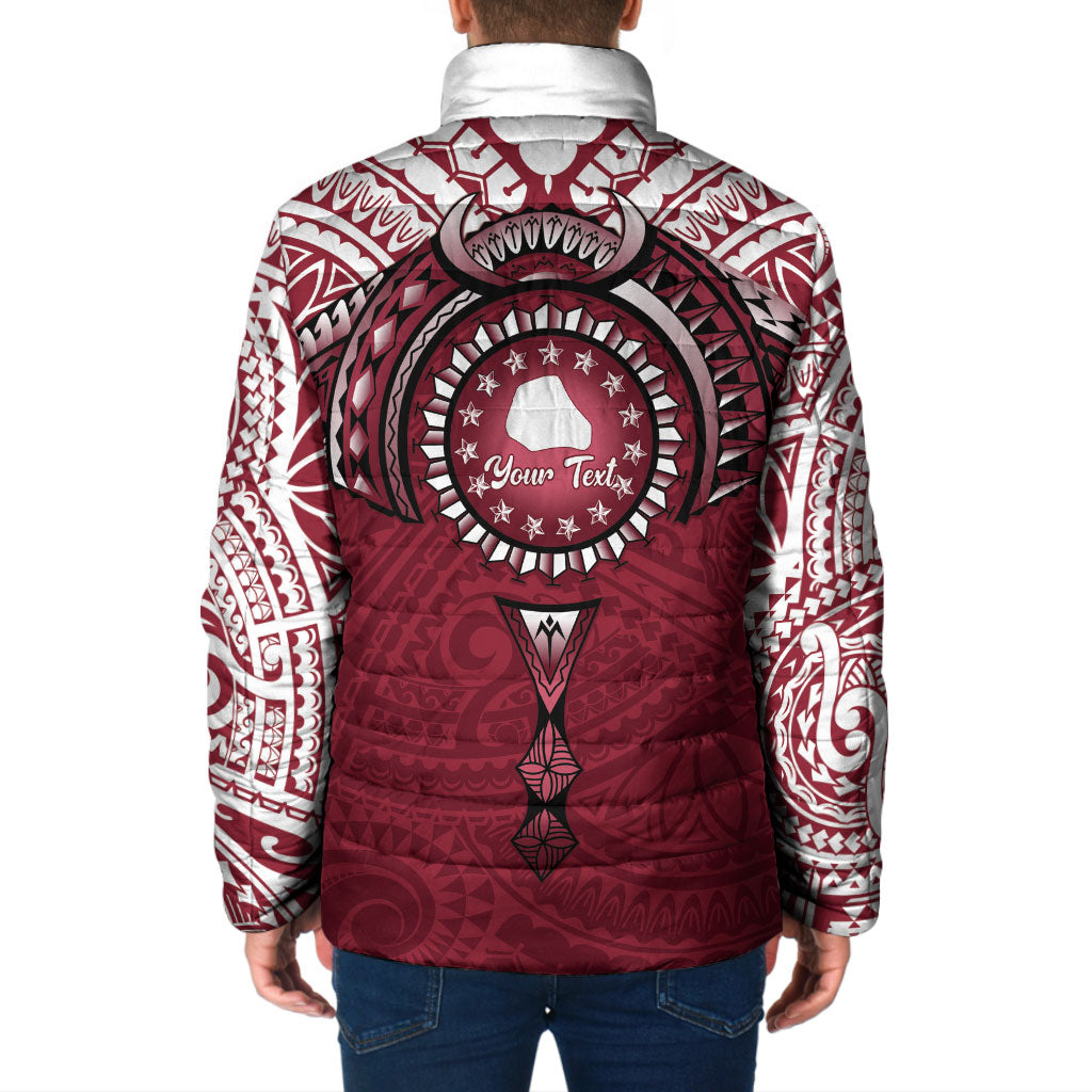 Personalised Cook Islands Mangaia Padded Jacket Map With Kuki Airani Manta Ray Tattoo LT14 - Polynesian Pride