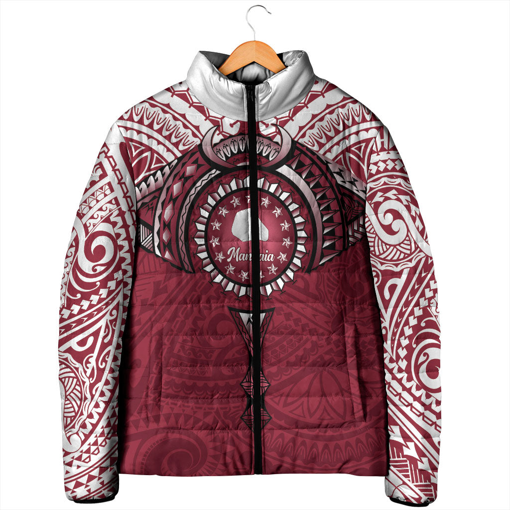 Personalised Cook Islands Mangaia Padded Jacket Map With Kuki Airani Manta Ray Tattoo LT14 - Polynesian Pride