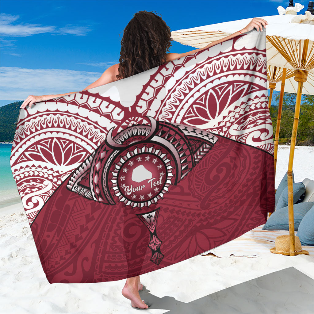 Personalised Cook Islands Mangaia Sarong Map With Kuki Airani Manta Ray Tattoo LT14 One Size 44 x 66 inches Maroon - Polynesian Pride
