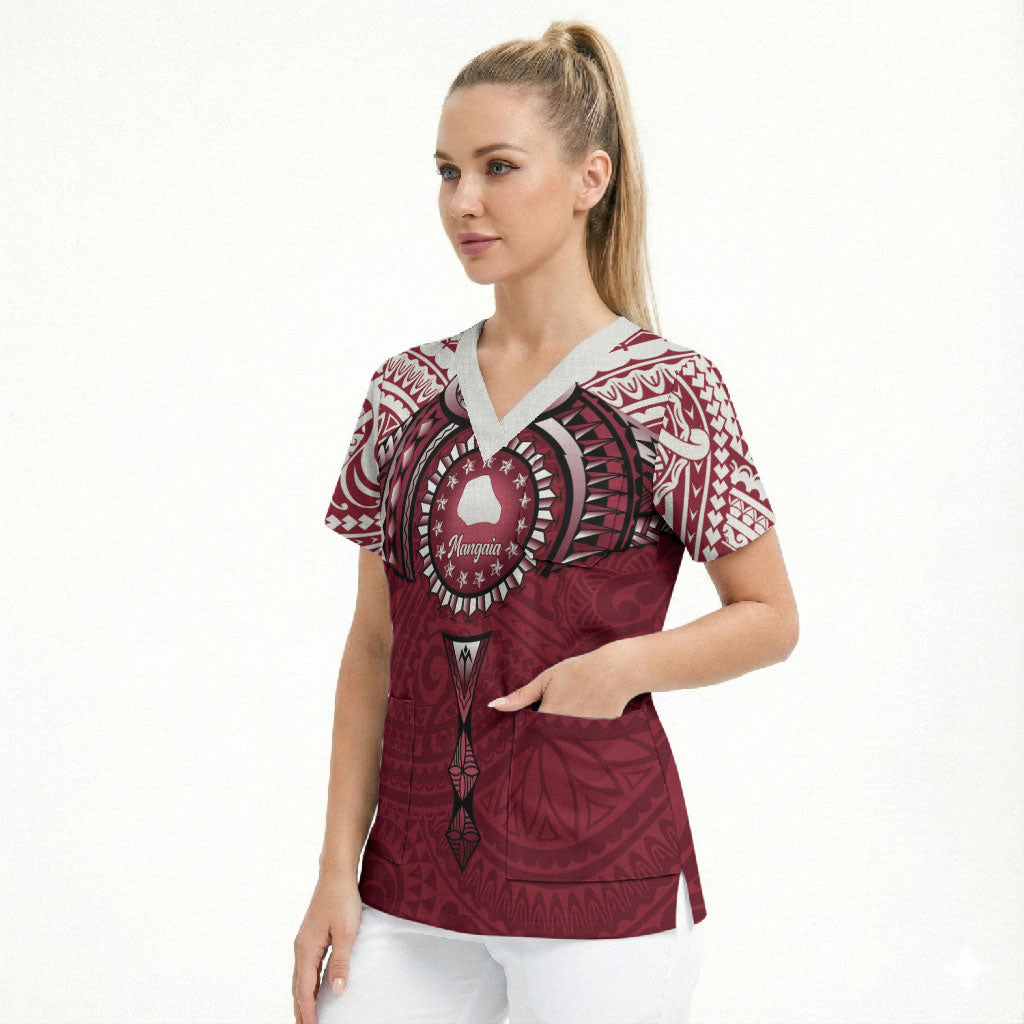 Personalised Cook Islands Mangaia Scrub Top Map With Kuki Airani Manta Ray Tattoo LT14 - Polynesian Pride