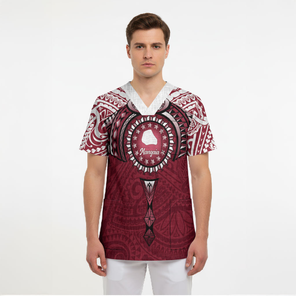 Personalised Cook Islands Mangaia Scrub Top Map With Kuki Airani Manta Ray Tattoo LT14 - Polynesian Pride