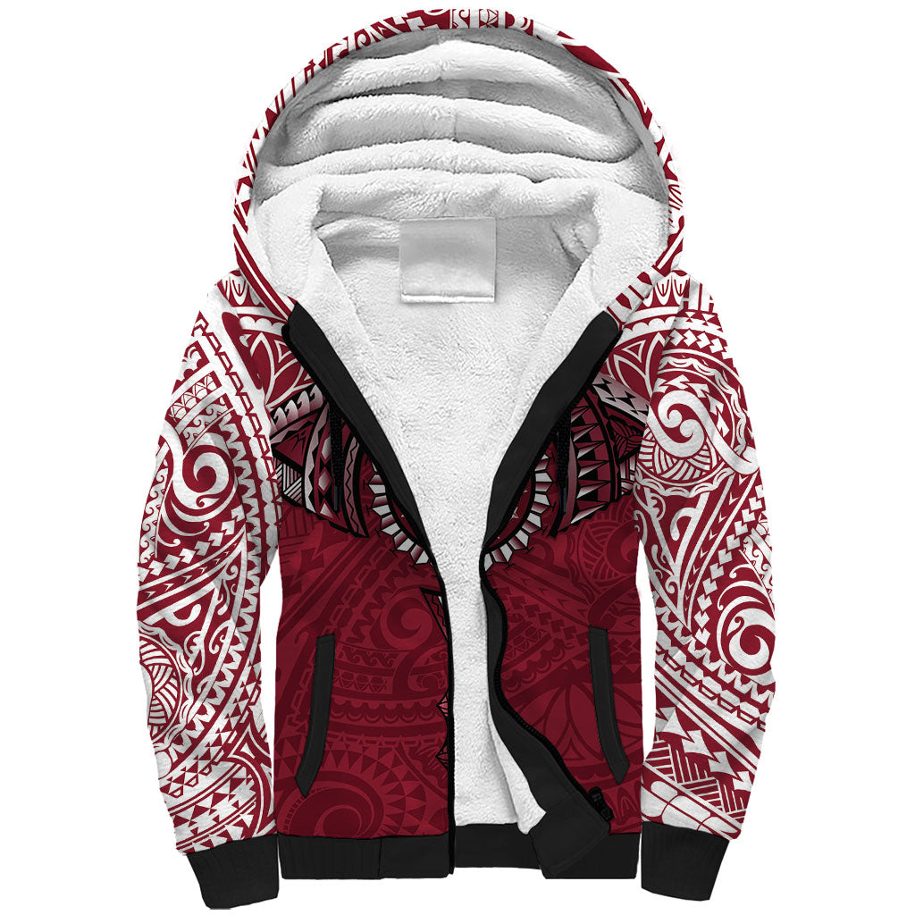 Personalised Cook Islands Mangaia Sherpa Hoodie Map With Kuki Airani Manta Ray Tattoo LT14 Unisex Maroon - Polynesian Pride