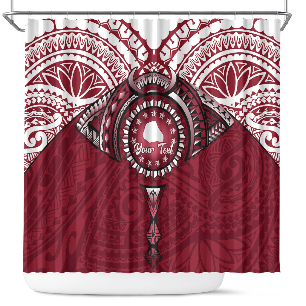 Personalised Cook Islands Mangaia Shower Curtain Map With Kuki Airani Manta Ray Tattoo LT14 Maroon - Polynesian Pride