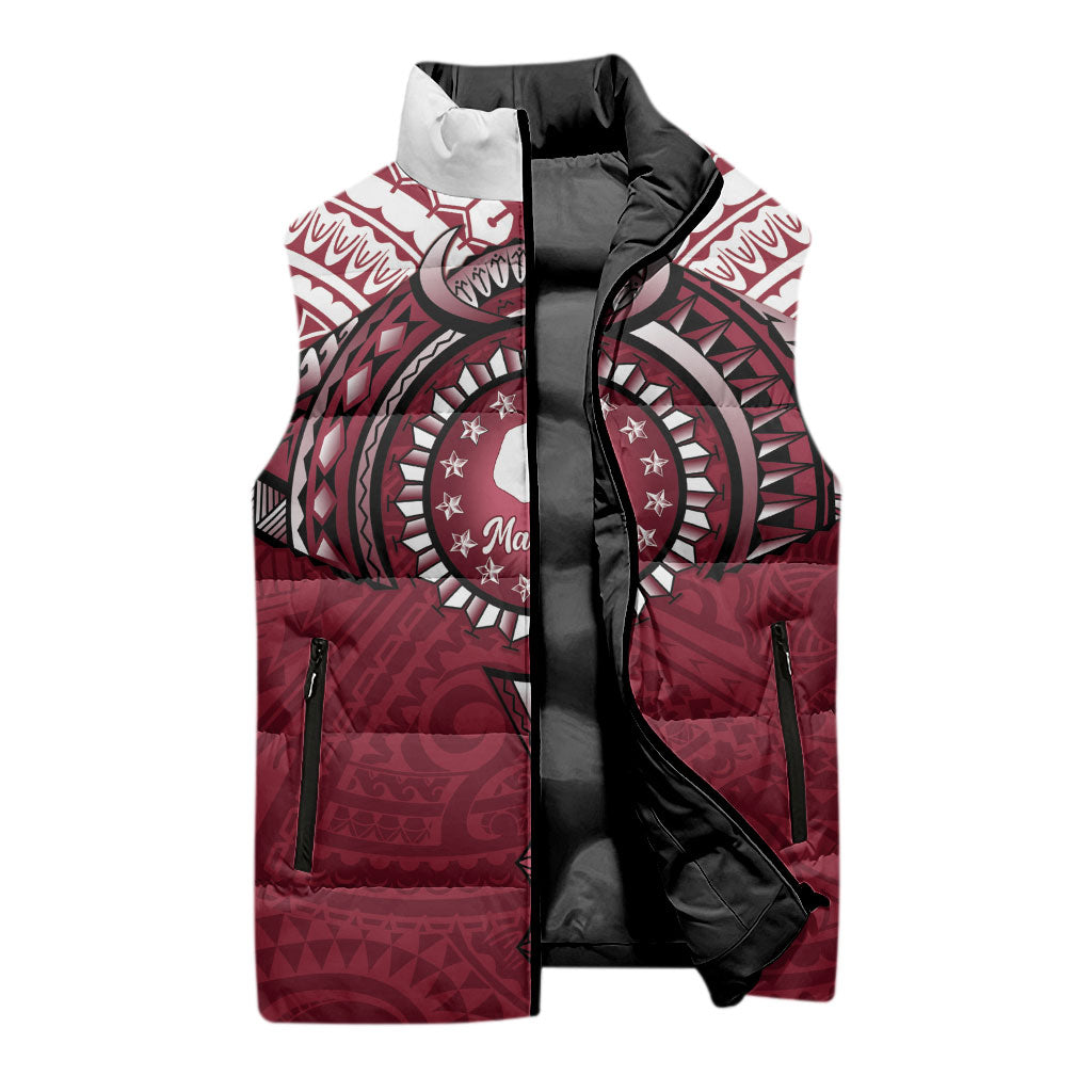 Personalised Cook Islands Mangaia Sleeveless Puffer Jacket Map With Kuki Airani Manta Ray Tattoo LT14 - Polynesian Pride