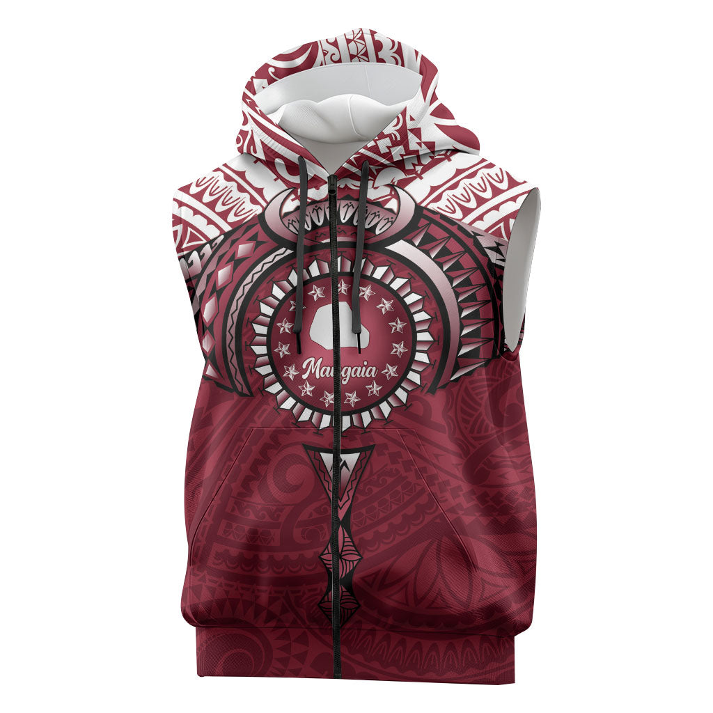 Personalised Cook Islands Mangaia Sleeveless Zip Hoodie Map With Kuki Airani Manta Ray Tattoo LT14 Maroon - Polynesian Pride