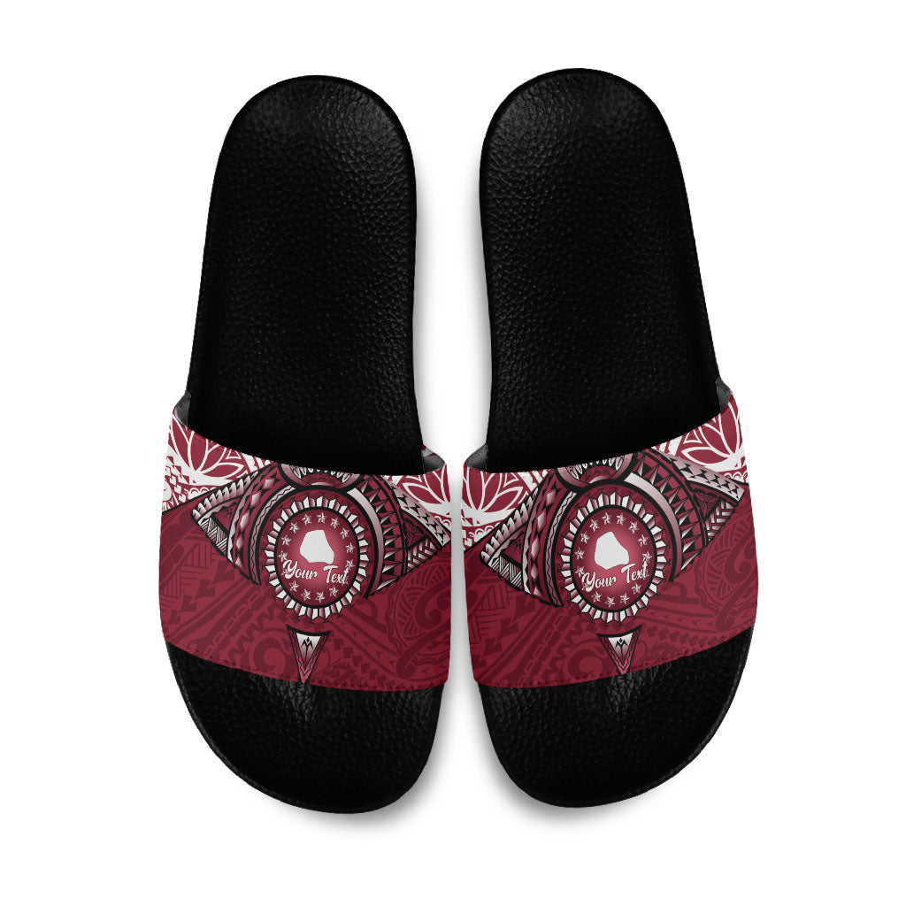 Personalised Cook Islands Mangaia Slide Sandals Map With Kuki Airani Manta Ray Tattoo LT14 Maroon - Polynesian Pride