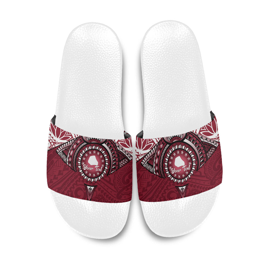 Personalised Cook Islands Mangaia Slide Sandals Map With Kuki Airani Manta Ray Tattoo LT14 Maroon - Polynesian Pride