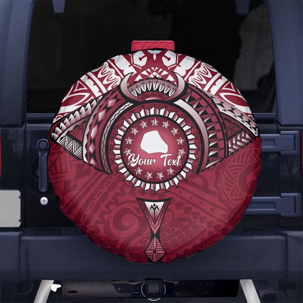 Personalised Cook Islands Mangaia Spare Tire Cover Map With Kuki Airani Manta Ray Tattoo LT14 No hole Maroon - Polynesian Pride