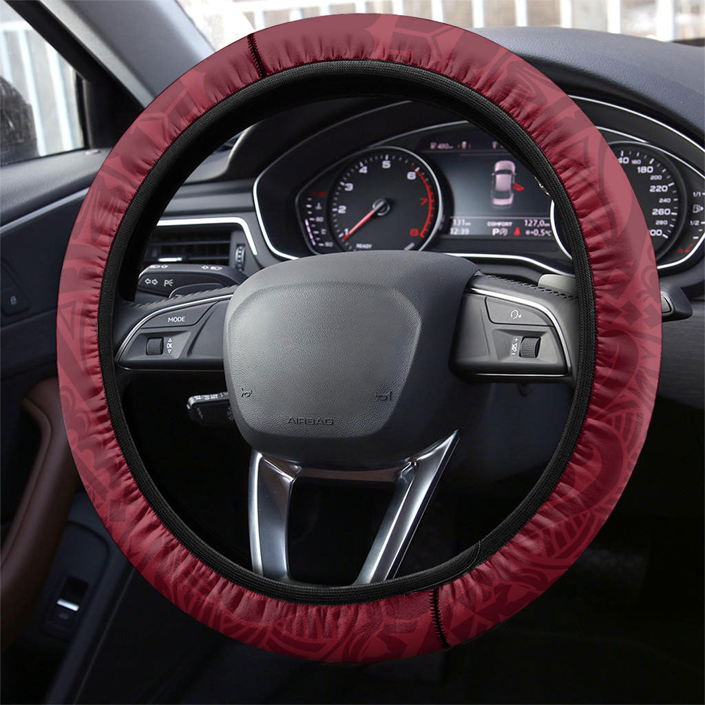 Cook Islands Mangaia Steering Wheel Cover Map With Kuki Airani Manta Ray Tattoo LT14 - Polynesian Pride