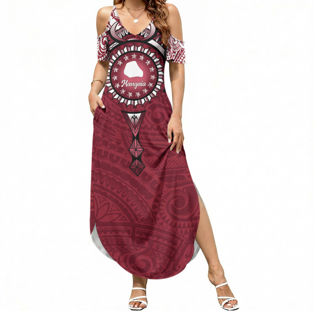Personalised Cook Islands Mangaia Summer Maxi Dress Map With Kuki Airani Manta Ray Tattoo LT14 Women Maroon - Polynesian Pride