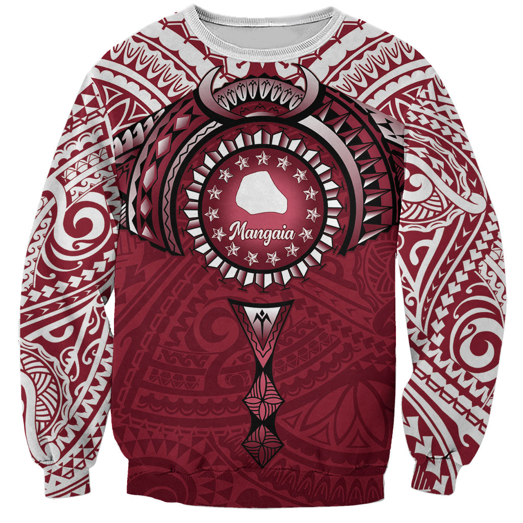 Personalised Cook Islands Mangaia Sweatshirt Map With Kuki Airani Manta Ray Tattoo LT14 Unisex Maroon - Polynesian Pride