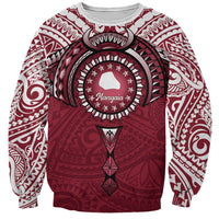 Personalised Cook Islands Mangaia Sweatshirt Map With Kuki Airani Manta Ray Tattoo LT14 Unisex Maroon - Polynesian Pride