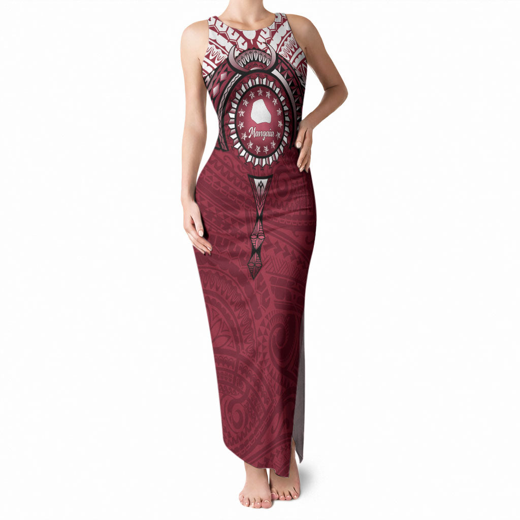 Personalised Cook Islands Mangaia Tank Maxi Dress Map With Kuki Airani Manta Ray Tattoo LT14 Women Maroon - Polynesian Pride