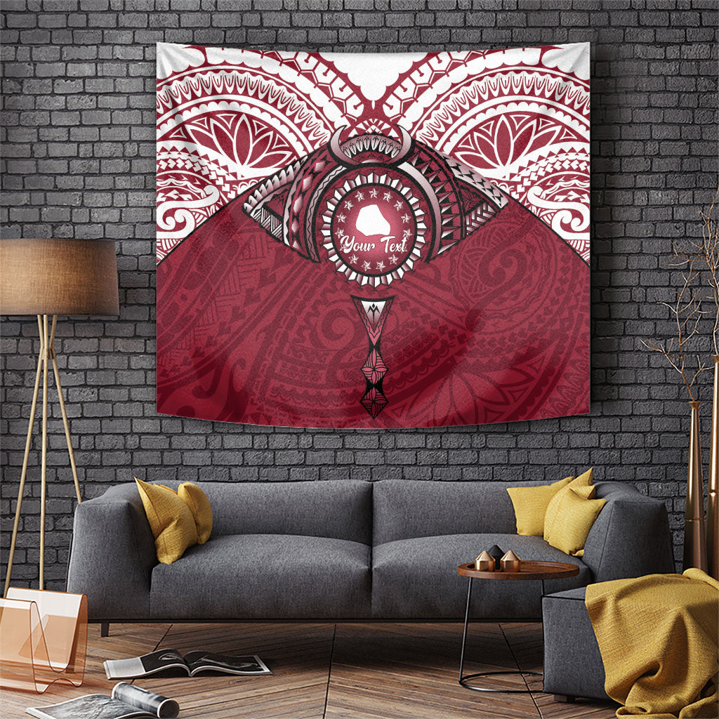 Personalised Cook Islands Mangaia Tapestry Map With Kuki Airani Manta Ray Tattoo LT14 Maroon - Polynesian Pride