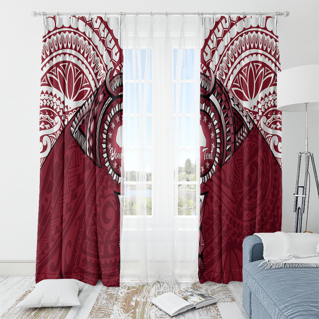 Personalised Cook Islands Mangaia Window Curtain Map With Kuki Airani Manta Ray Tattoo LT14 - Polynesian Pride