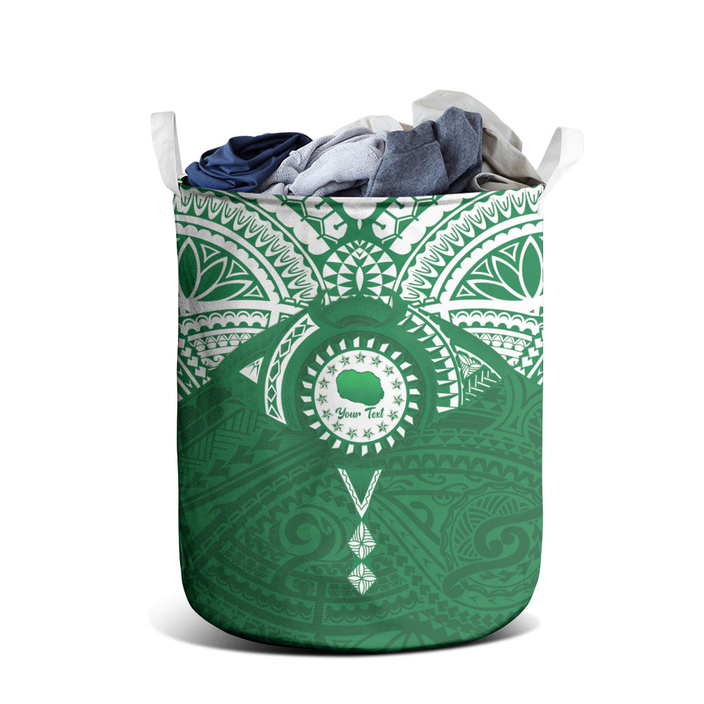Personalised Cook Islands Rarotonga Laundry Basket Map With Kuki Airani Manta Ray Tattoo LT14 - Polynesian Pride