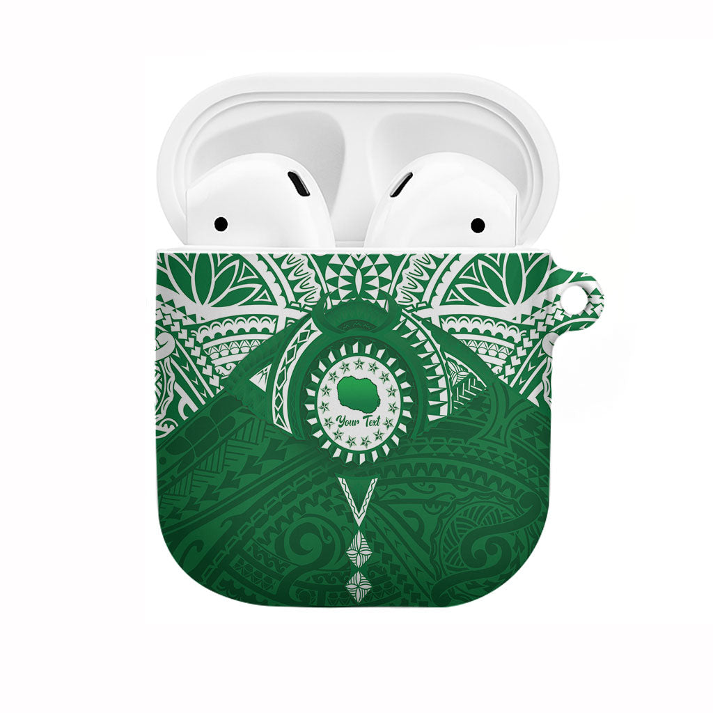 Personalised Cook Islands Rarotonga AirPods Case Map With Kuki Airani Manta Ray Tattoo LT14 Green - Polynesian Pride