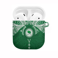 Personalised Cook Islands Rarotonga AirPods Case Map With Kuki Airani Manta Ray Tattoo LT14 Green - Polynesian Pride