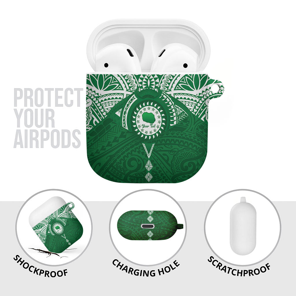 Personalised Cook Islands Rarotonga AirPods Case Map With Kuki Airani Manta Ray Tattoo LT14 - Polynesian Pride