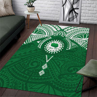 Personalised Cook Islands Rarotonga Area Rug Map With Kuki Airani Manta Ray Tattoo LT14 Green - Polynesian Pride
