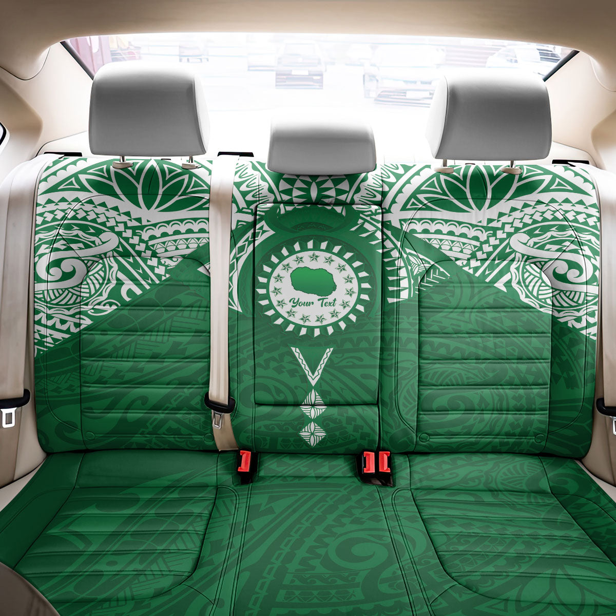 Personalised Cook Islands Rarotonga Back Car Seat Cover Map With Kuki Airani Manta Ray Tattoo LT14 - Polynesian Pride
