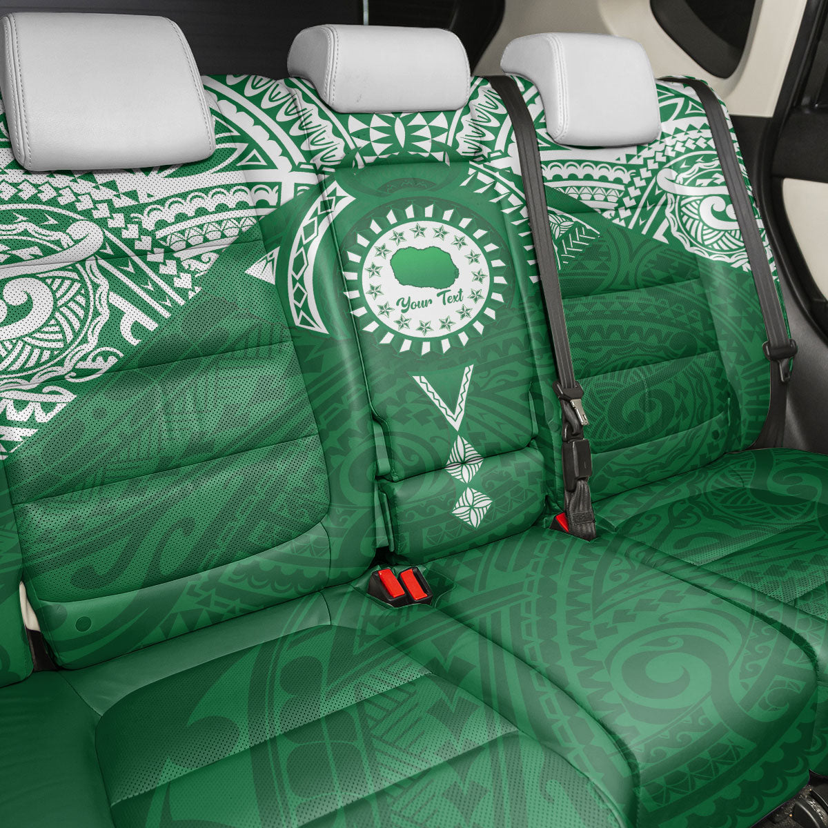 Personalised Cook Islands Rarotonga Back Car Seat Cover Map With Kuki Airani Manta Ray Tattoo LT14 - Polynesian Pride