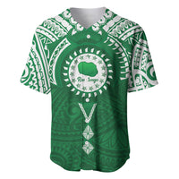 Personalised Cook Islands Rarotonga Baseball Jersey Map With Kuki Airani Manta Ray Tattoo LT14 Green - Polynesian Pride