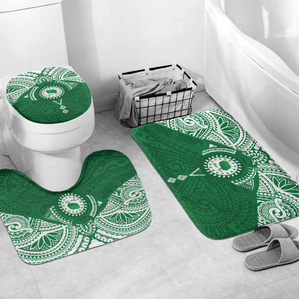 Personalised Cook Islands Rarotonga Bathroom Set Map With Kuki Airani Manta Ray Tattoo LT14 Mat Set Only (3 pcs) One Size Green - Polynesian Pride