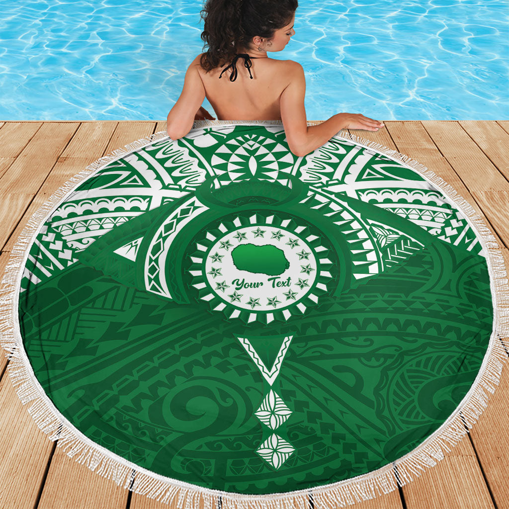 Personalised Cook Islands Rarotonga Beach Blanket Map With Kuki Airani Manta Ray Tattoo LT14 - Polynesian Pride