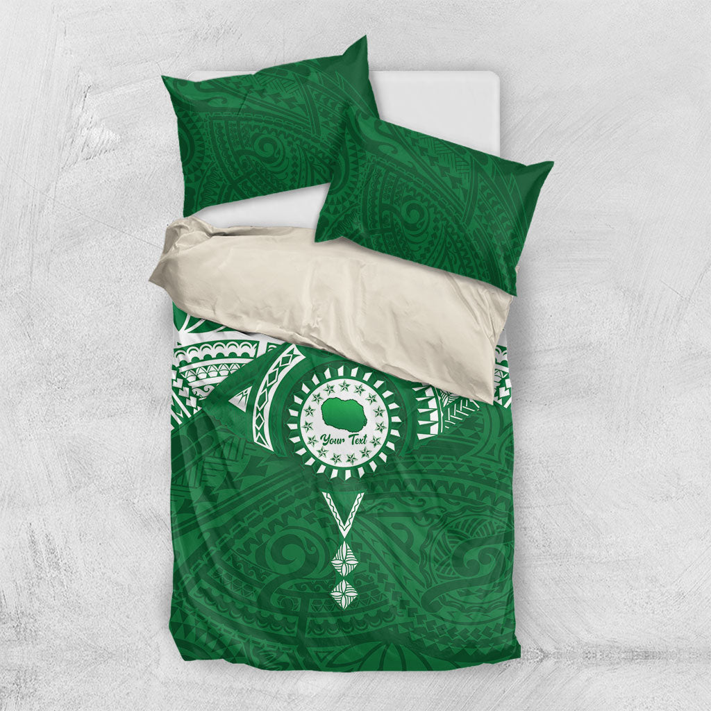 Personalised Cook Islands Rarotonga Bedding Set Map With Kuki Airani Manta Ray Tattoo LT14 US Twin 172cm x 218cm Green - Polynesian Pride