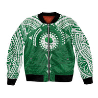 Personalised Cook Islands Rarotonga Bomber Jacket Map With Kuki Airani Manta Ray Tattoo LT14 Unisex Green - Polynesian Pride