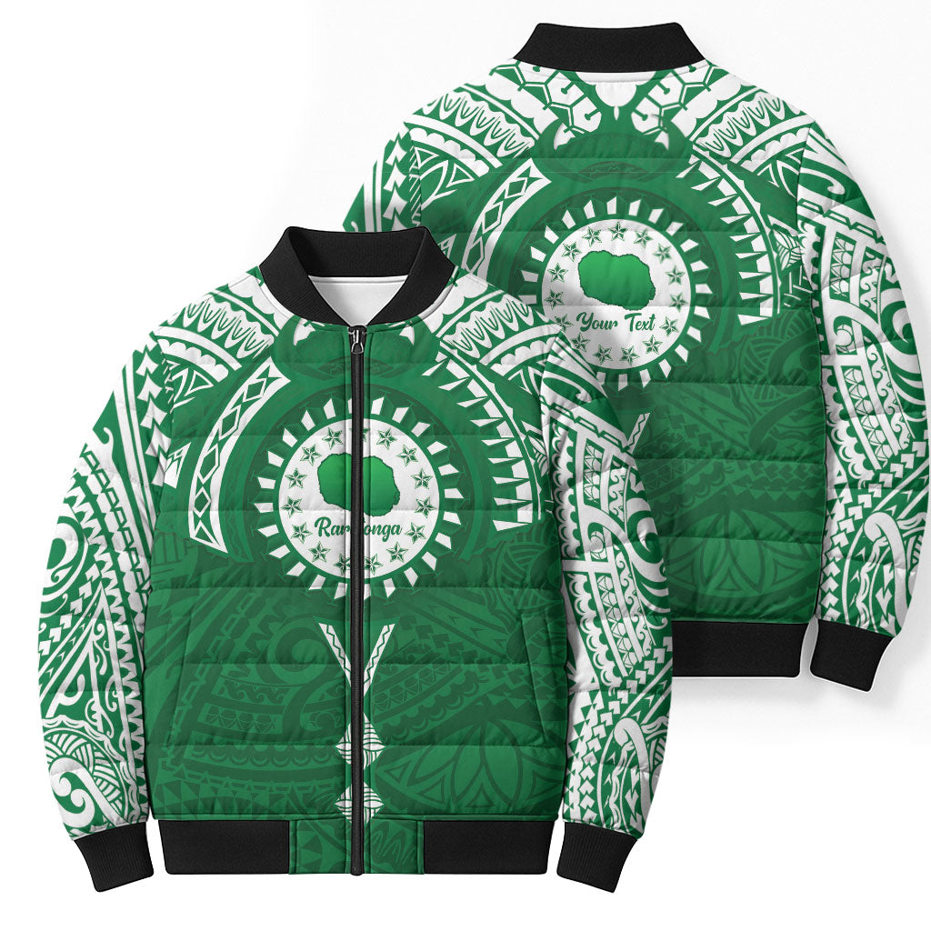Personalised Cook Islands Rarotonga Bomber Puffer Jacket Map With Kuki Airani Manta Ray Tattoo LT14 - Polynesian Pride