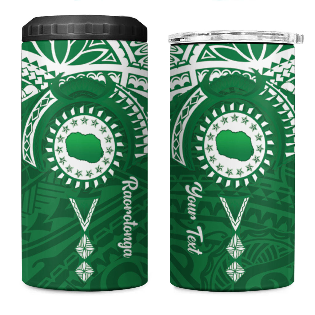 Personalised Cook Islands Rarotonga 4 in 1 Can Cooler Tumbler Map With Kuki Airani Manta Ray Tattoo LT14 One Size: 16 oz Green - Polynesian Pride