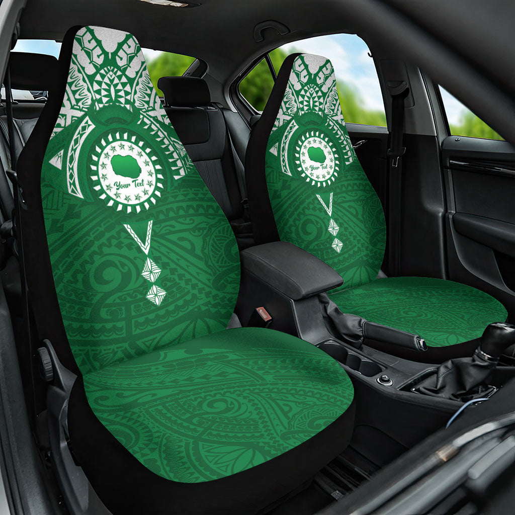 Personalised Cook Islands Rarotonga Car Seat Cover Map With Kuki Airani Manta Ray Tattoo LT14 One Size Green - Polynesian Pride