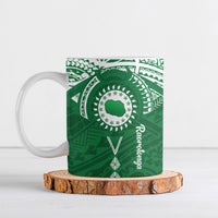 Personalised Cook Islands Rarotonga Ceramic Mug Map With Kuki Airani Manta Ray Tattoo LT14 Green - Polynesian Pride