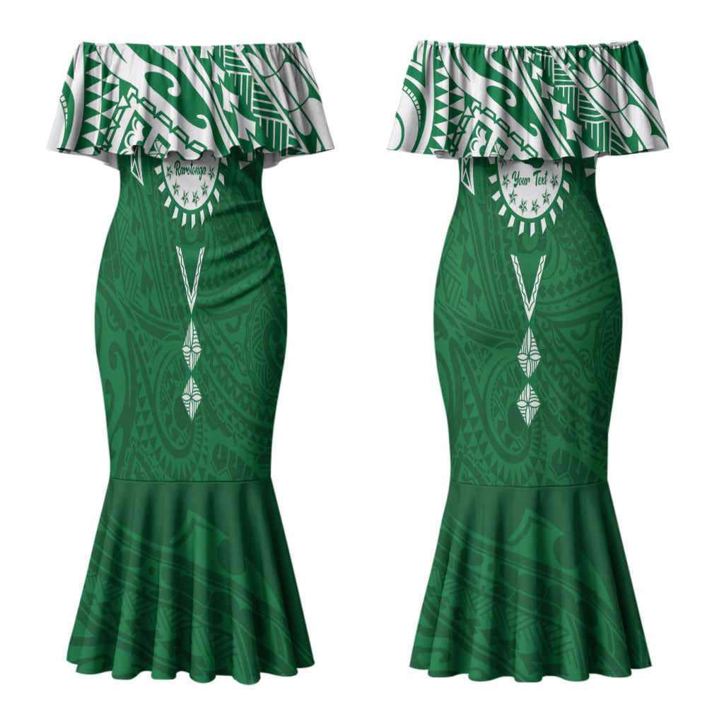 Personalised Cook Islands Rarotonga Couples Matching Mermaid Dress and Hawaiian Shirt Map With Kuki Airani Manta Ray Tattoo LT14 - Polynesian Pride