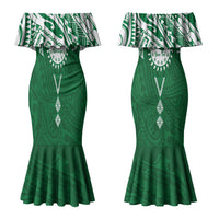 Personalised Cook Islands Rarotonga Couples Matching Mermaid Dress and Hawaiian Shirt Map With Kuki Airani Manta Ray Tattoo LT14 - Polynesian Pride