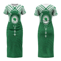 Personalised Cook Islands Rarotonga Couples Matching Short Sleeve Bodycon Dress and Hawaiian Shirt Map With Kuki Airani Manta Ray Tattoo LT14 - Polynesian Pride