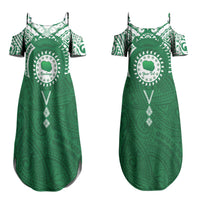 Personalised Cook Islands Rarotonga Couples Matching Summer Maxi Dress and Long Sleeve Button Shirt Map With Kuki Airani Manta Ray Tattoo LT14 - Polynesian Pride