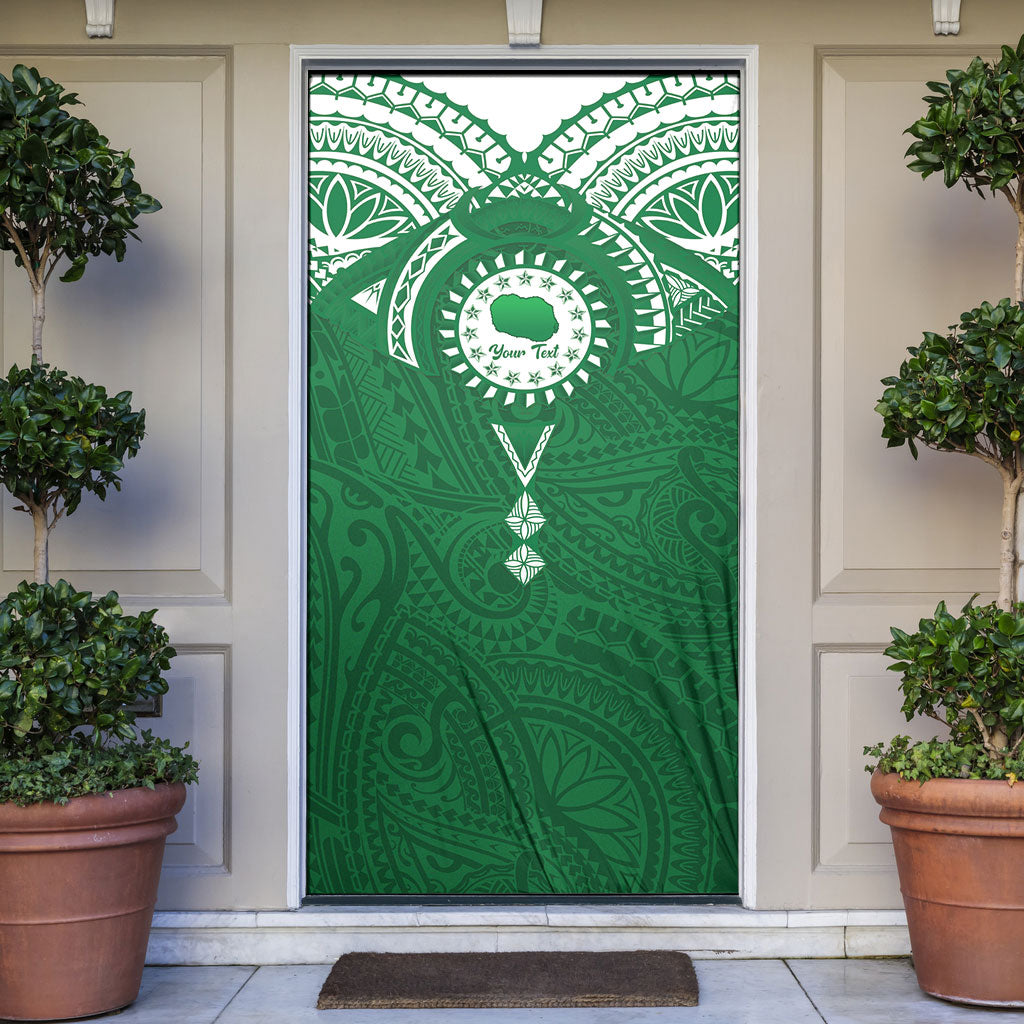 Personalised Cook Islands Rarotonga Door Cover Map With Kuki Airani Manta Ray Tattoo LT14 Green - Polynesian Pride