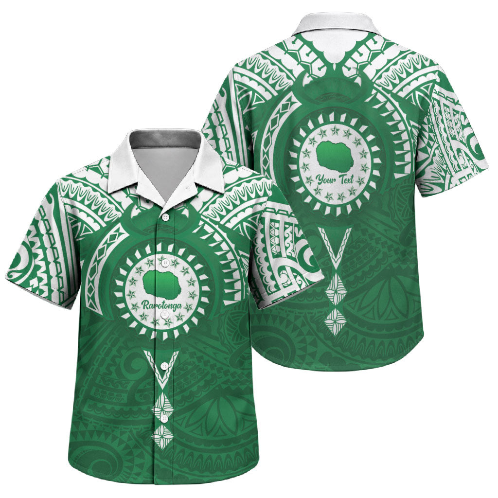 Personalised Cook Islands Rarotonga Family Matching Mermaid Dress and Hawaiian Shirt Map With Kuki Airani Manta Ray Tattoo LT14 Son's Shirt Green - Polynesian Pride