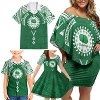 Personalised Cook Islands Rarotonga Family Matching Off Shoulder Short Dress and Hawaiian Shirt Map With Kuki Airani Manta Ray Tattoo LT14 - Polynesian Pride