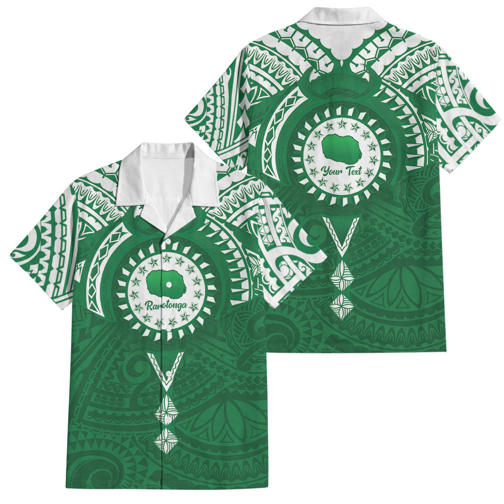 Personalised Cook Islands Rarotonga Family Matching Summer Maxi Dress and Hawaiian Shirt Map With Kuki Airani Manta Ray Tattoo LT14 Dad's Shirt - Short Sleeve Green - Polynesian Pride