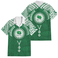 Personalised Cook Islands Rarotonga Family Matching Summer Maxi Dress and Hawaiian Shirt Map With Kuki Airani Manta Ray Tattoo LT14 Dad's Shirt - Short Sleeve Green - Polynesian Pride
