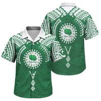 Personalised Cook Islands Rarotonga Family Matching Summer Maxi Dress and Hawaiian Shirt Map With Kuki Airani Manta Ray Tattoo LT14 Son's Shirt Green - Polynesian Pride