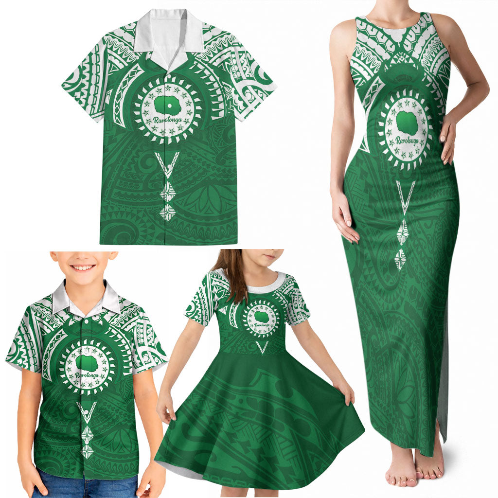 Personalised Cook Islands Rarotonga Family Matching Tank Maxi Dress and Hawaiian Shirt Map With Kuki Airani Manta Ray Tattoo