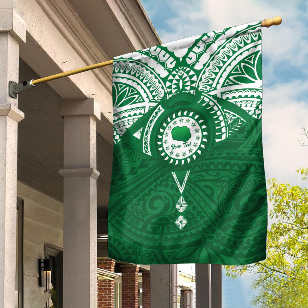 Personalised Cook Islands Rarotonga Garden Flag Map With Kuki Airani Manta Ray Tattoo LT14 House Flag Green - Polynesian Pride